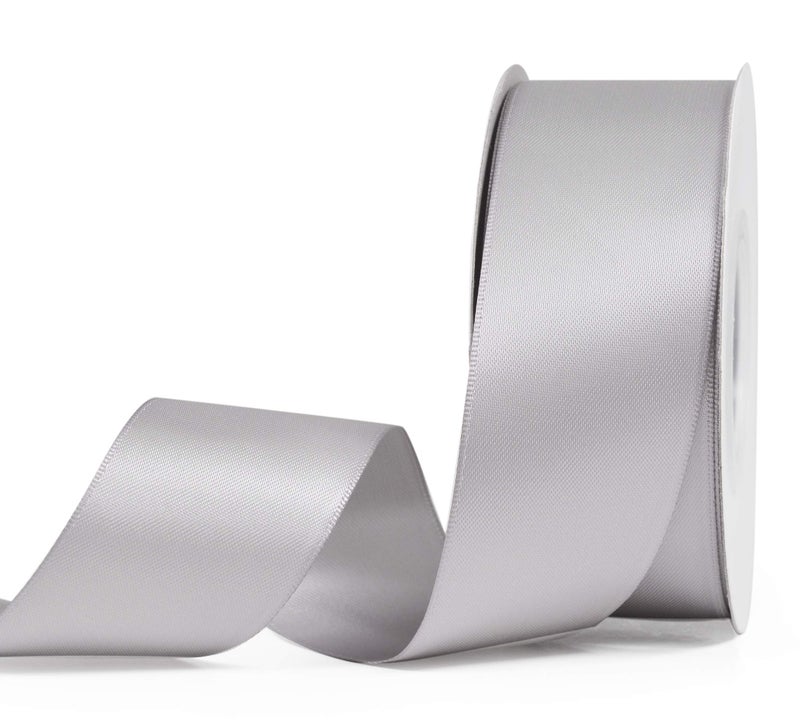 YAMA Silver Double Faced Satin Ribbon, 1-1/2 Inch 25 Yards, for Crafts Bows Flower Bouquet Wedding Home Decor Gift Wrapping - Image 1